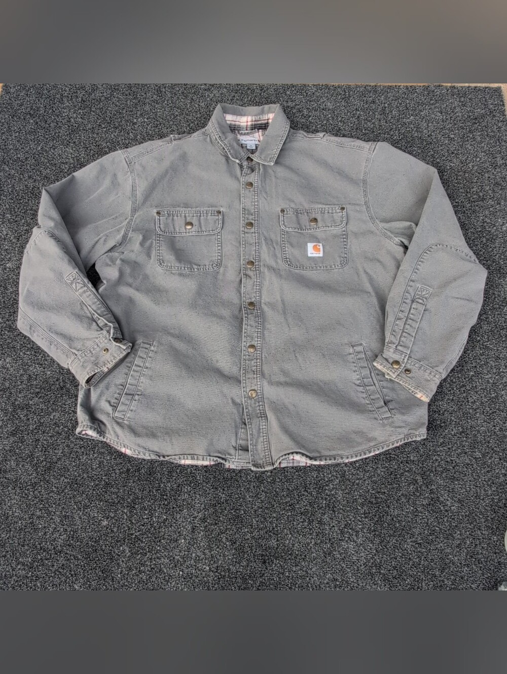 Carhartt Jacket Mens Extra Large Canvas Plaid Flannel Lined Snap Up Schacket